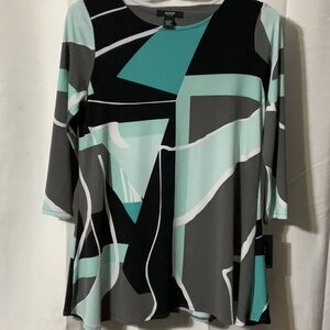 Alfani Women's Abstract Print Top - Teal and Black